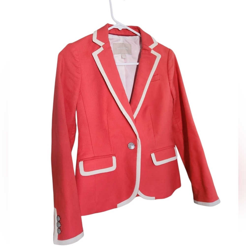 Banana Republic Women’s Linen Blend Coral Blazer Size 00P GREAT Used Condition - Picture 2 of 16